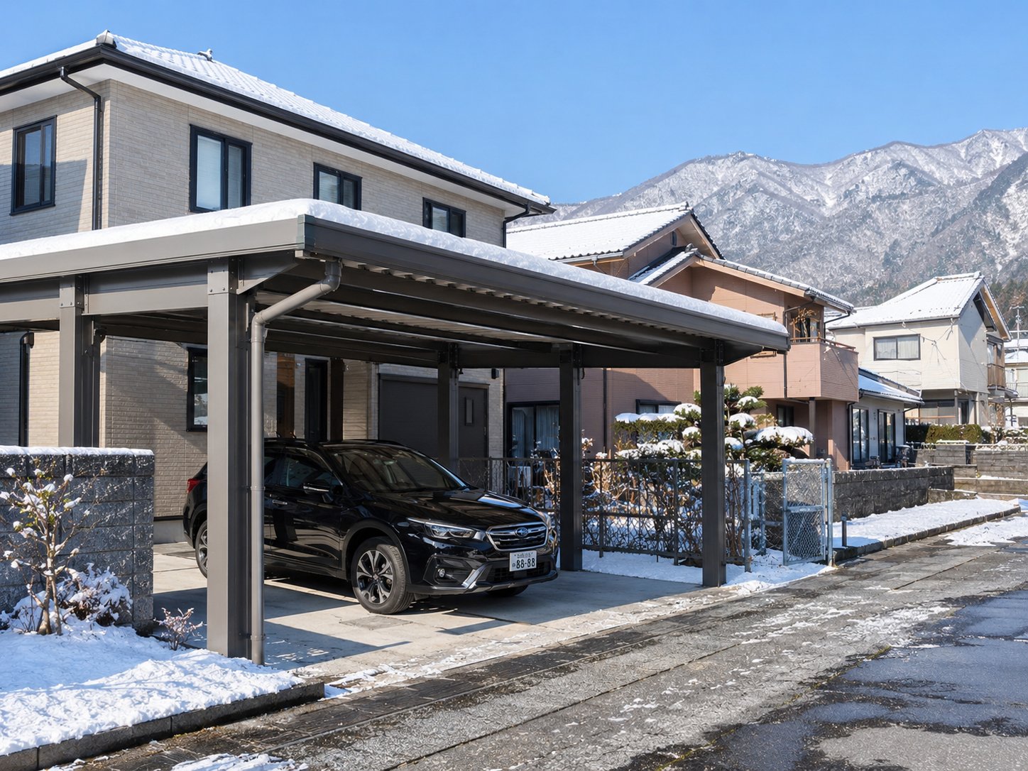三重県内陸部の冬季における積雪に対応したカーポートのイメージ