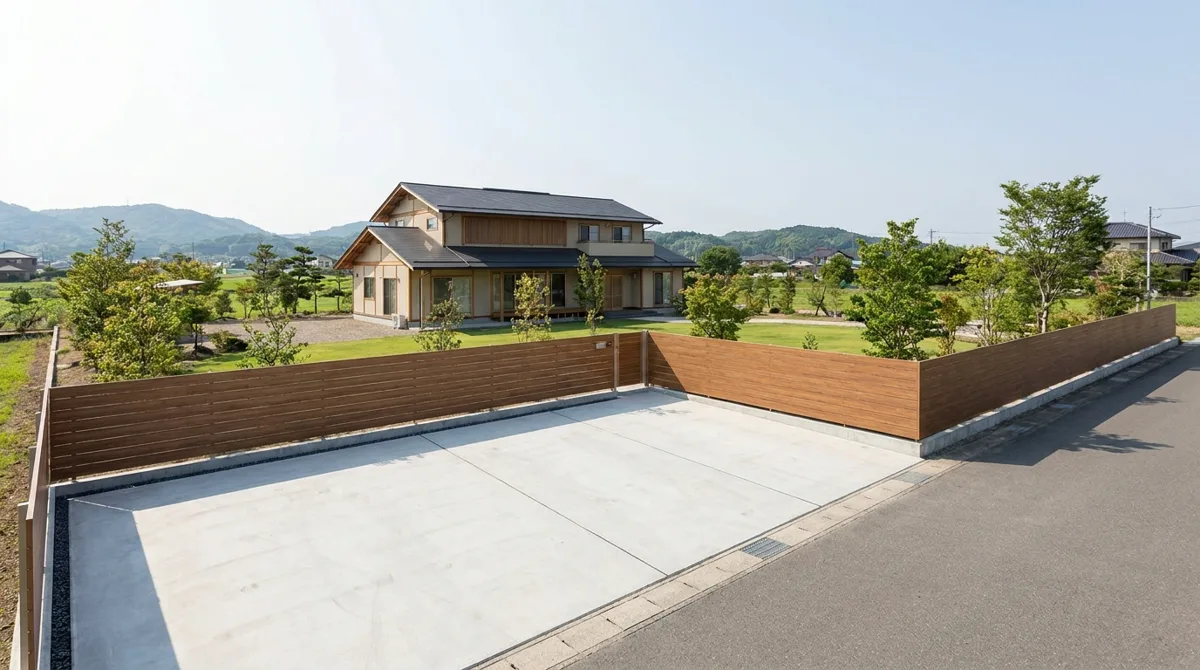 三重県の広い敷地を持つ戸建て住宅の外構全体のイメージ